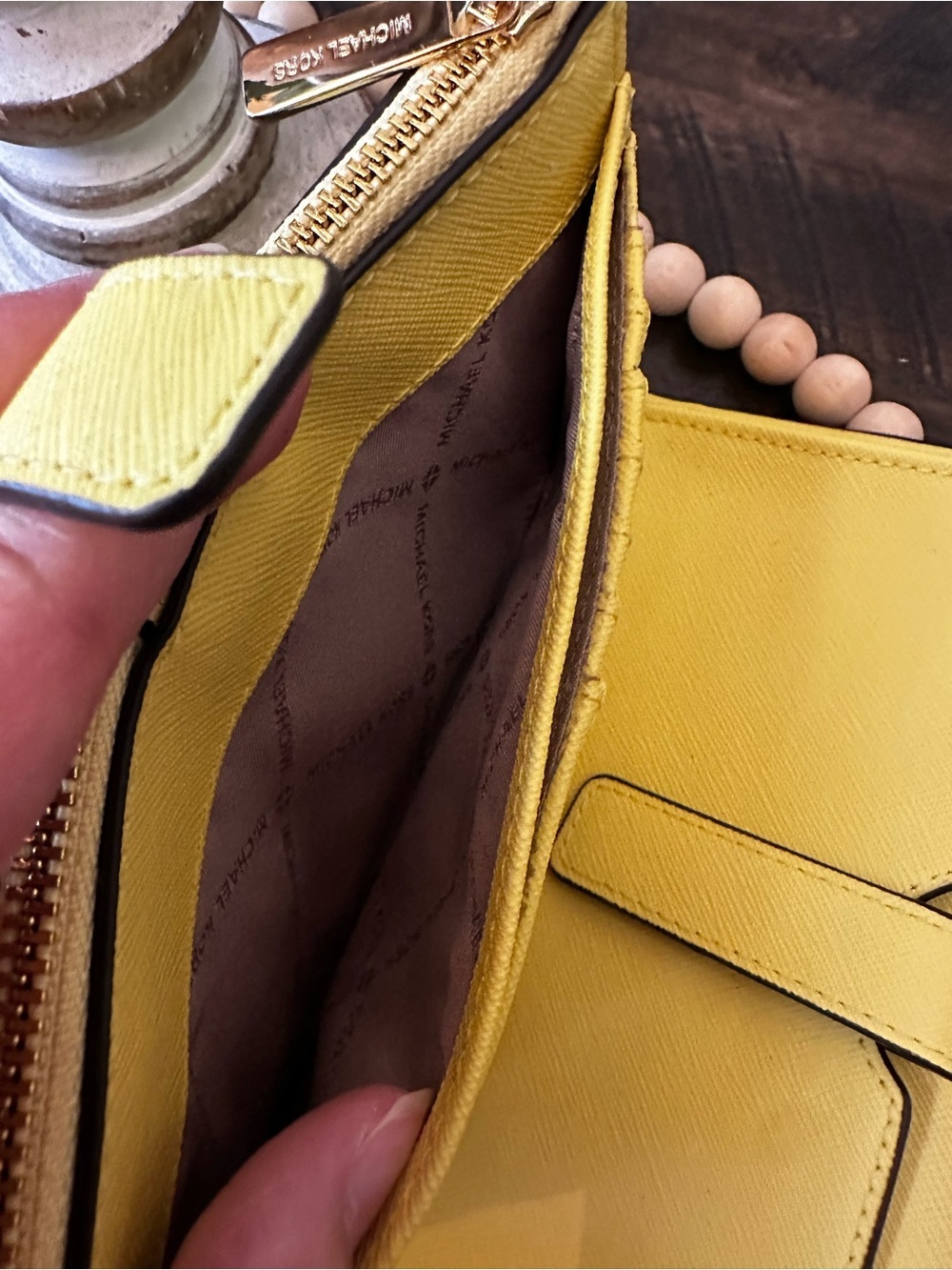 Michael Kors Bright sunshine Yellow staffino Leather Wristlet Clutch - Picture 7 of 12